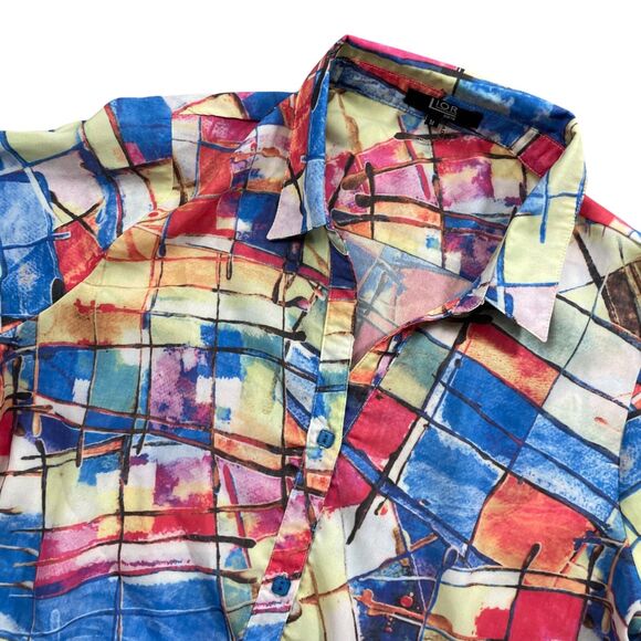 Lior‎ Paris Medium Geo Donna Blouse Button up 3/4 Sleeve 100% Polyester - Picture 2 of 5
